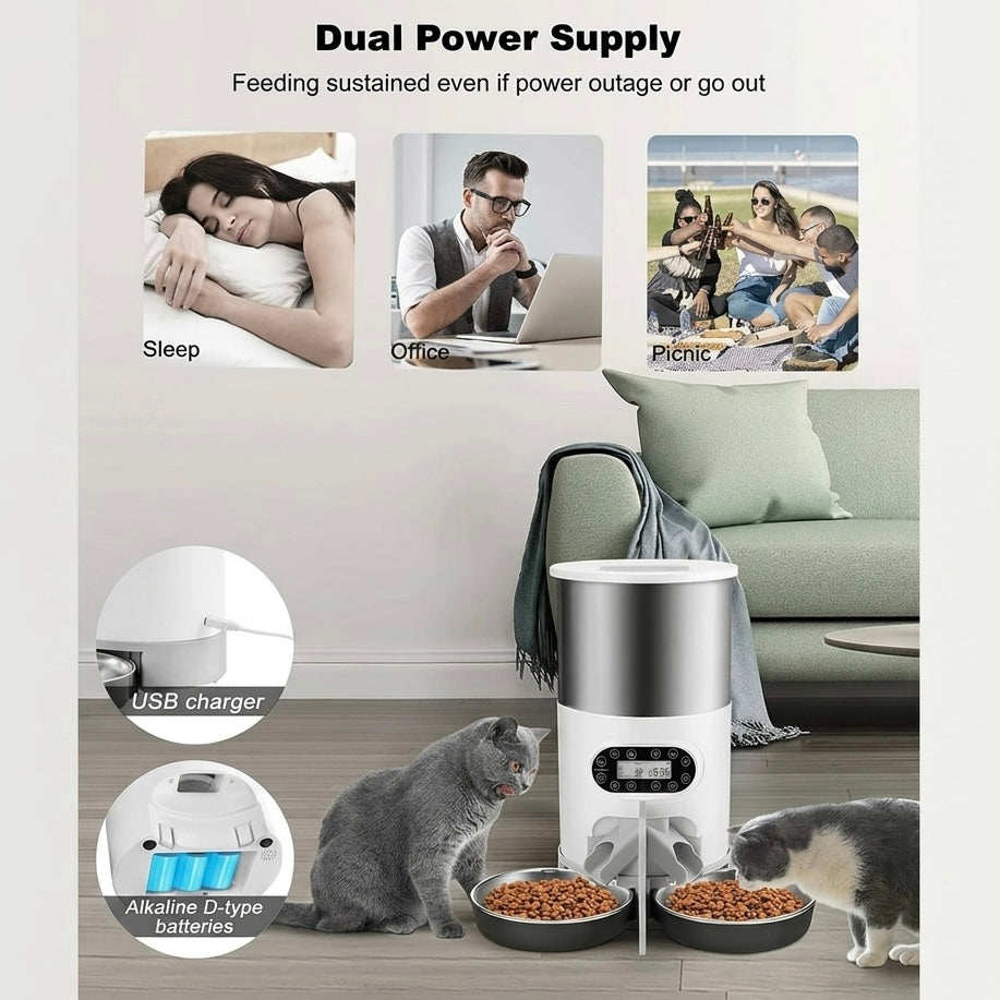 4.5L Automatic Pet Feeder – App Control, Voice Recording & Dual Bowl Option