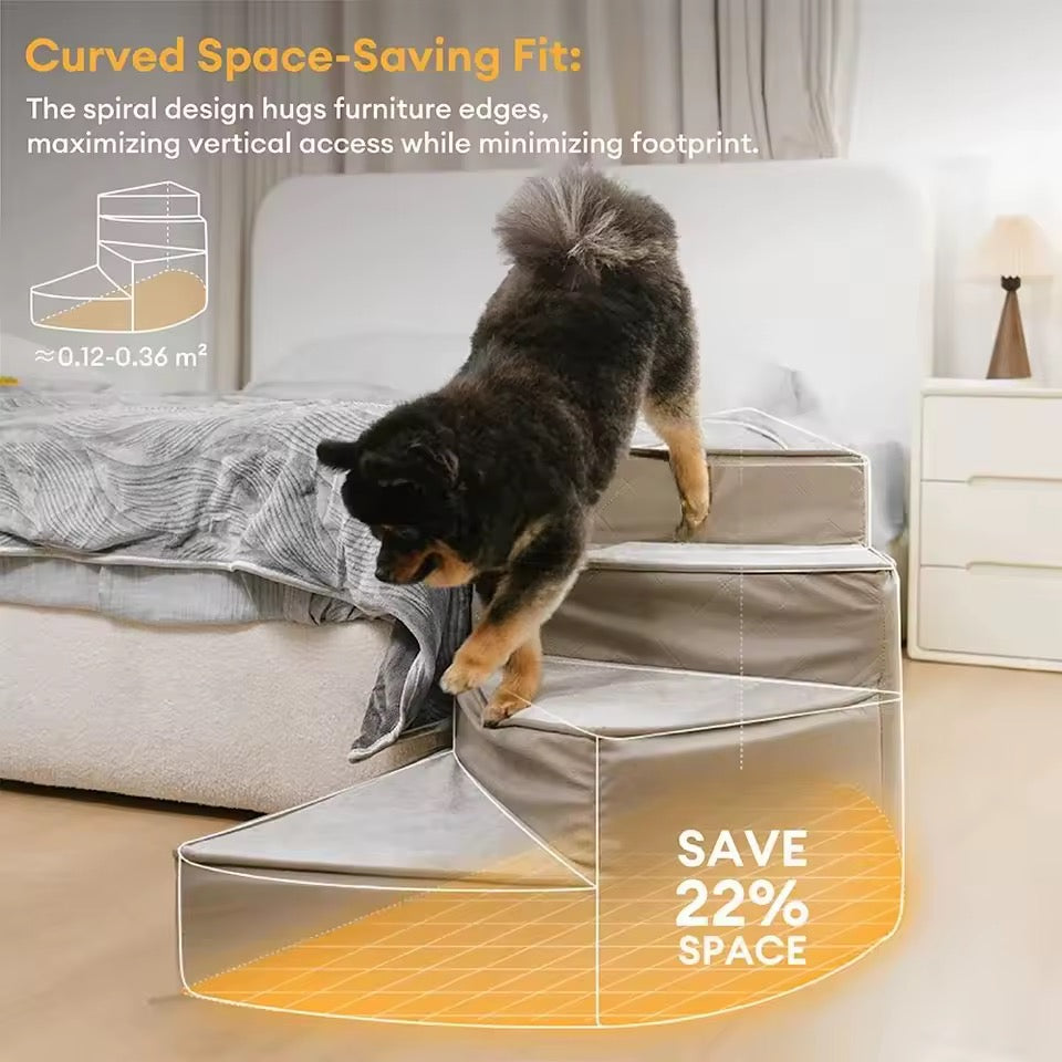 Spiral Dog Stairs – Water-Repellent Faux Leather & Joint-Friendly Sponge
