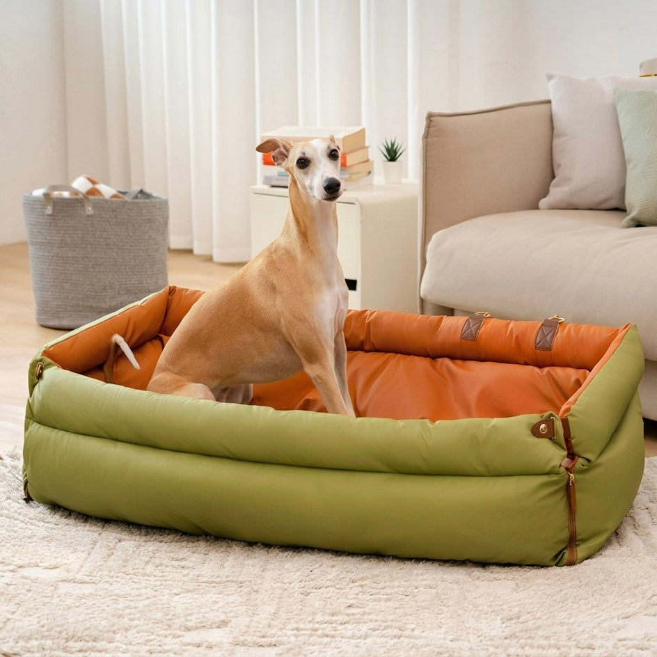 Dog Car Seat Booster – Faux Leather with Plush Padding & Non-Slip Base