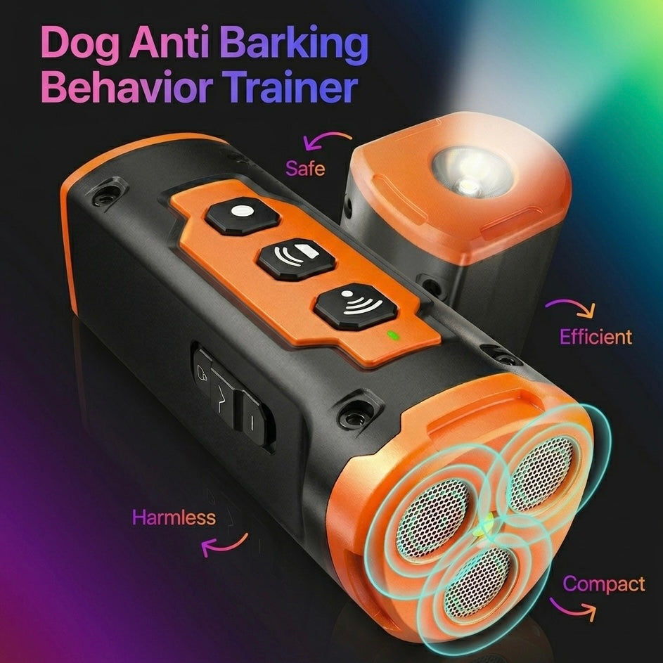Ultrasonic Dog Training Device – 3 Sonic Emitters, 50ft Range & LED Flashlight