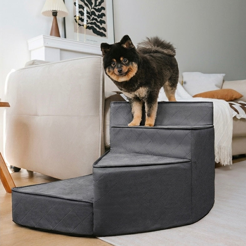 Spiral Dog Stairs – Water-Repellent Faux Leather & Joint-Friendly Sponge