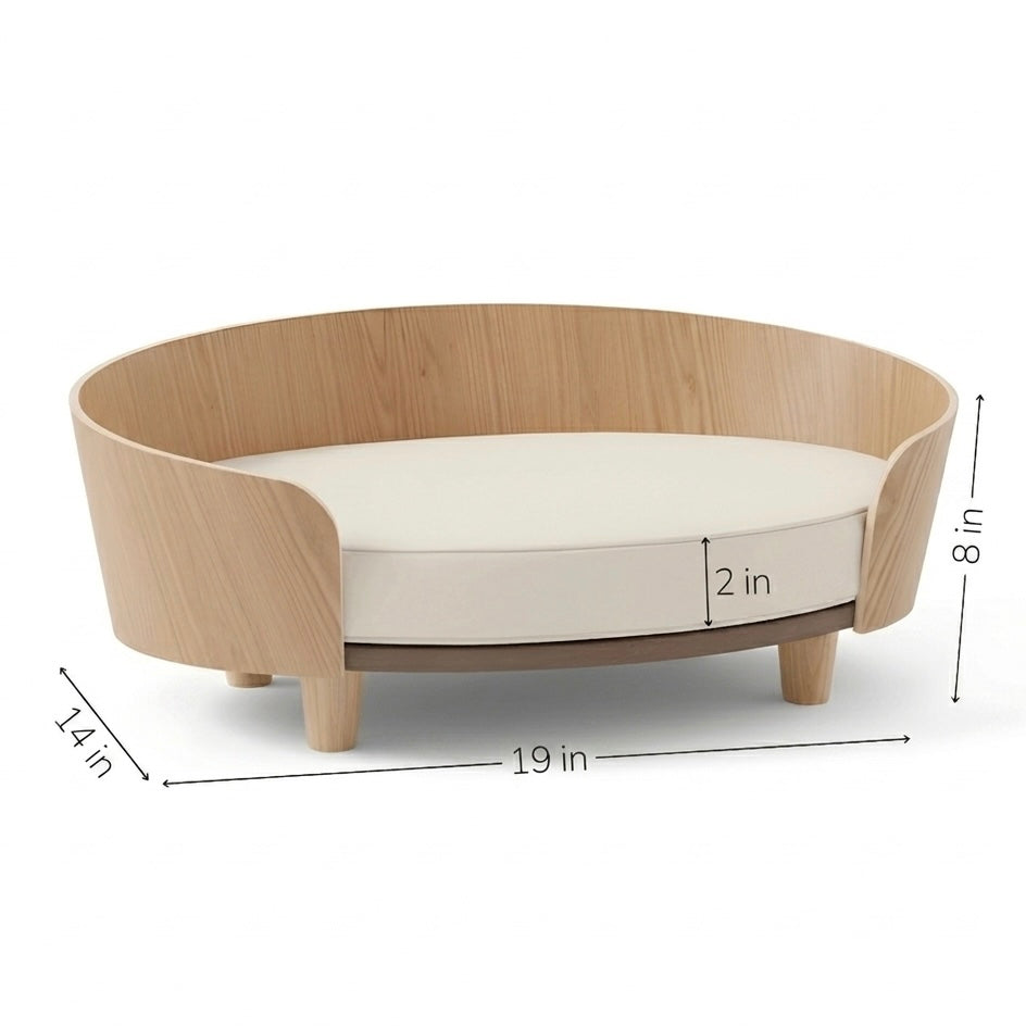 Elevated Wooden Dog Bed – Thick Cushion, Semi-Enclosed Design & Non-Slip Legs