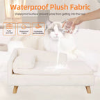 Elevated Pet Sofa Bed – L-Shape Chaise with Cushion, Pillow & Rubber Wood Legs