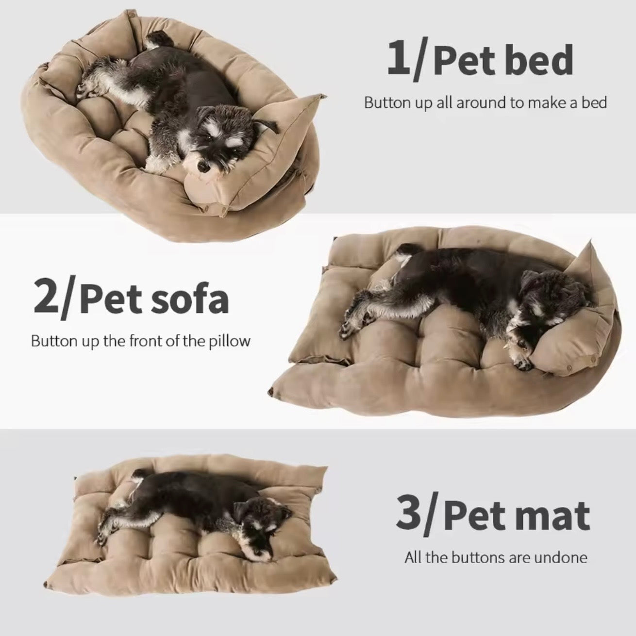 Luxury Pet Bed | 3-in-1 Convertible Dog & Cat Bed with Soft Cotton Feel | Cozy Retreat for Ultimate Comfort