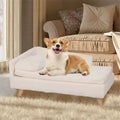 Elevated Pet Sofa Bed – L-Shape Chaise with Cushion, Pillow & Rubber Wood Legs
