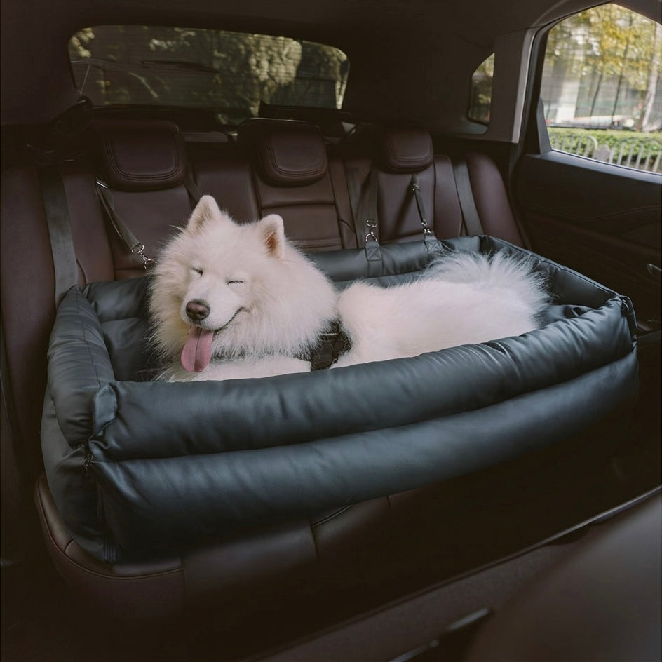 Dog Car Seat Booster – Faux Leather with Plush Padding & Non-Slip Base
