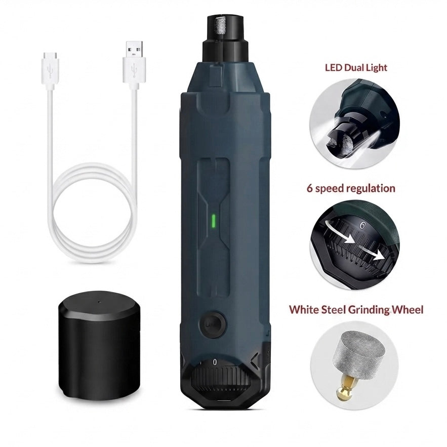 Dog Nail Grinder – 6-Speed Settings, Dual LED & USB Rechargeable