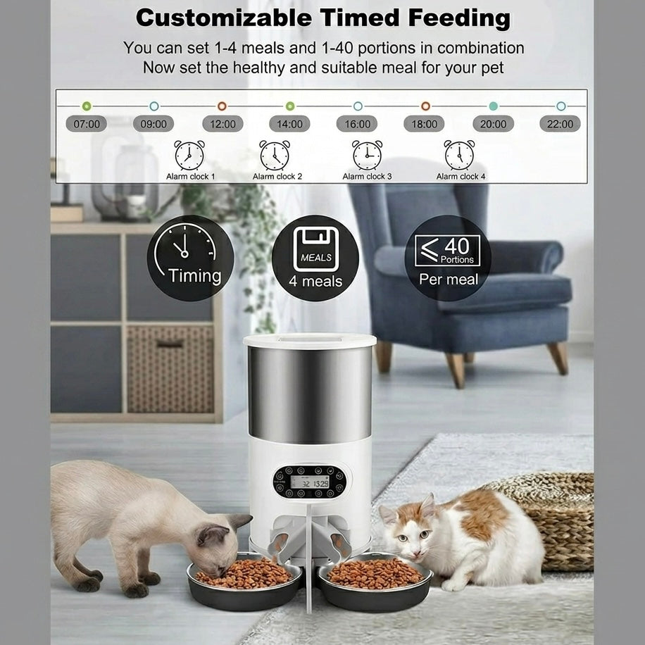 4.5L Automatic Pet Feeder – App Control, Voice Recording & Dual Bowl Option