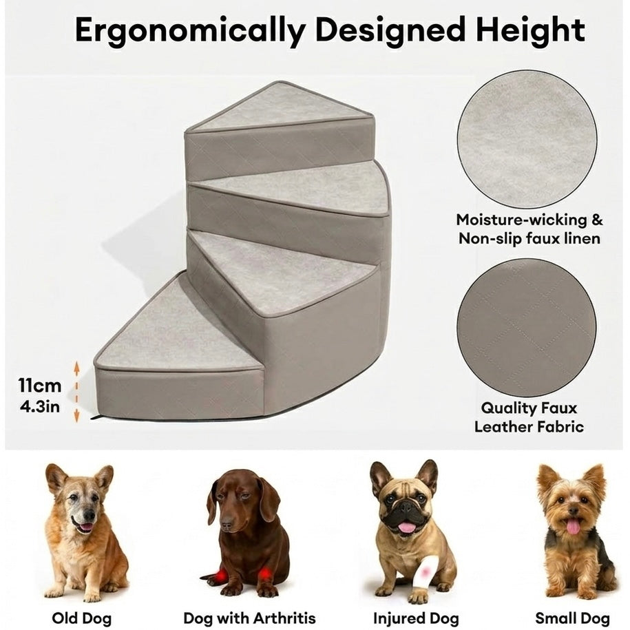Spiral Dog Stairs – Water-Repellent Faux Leather & Joint-Friendly Sponge