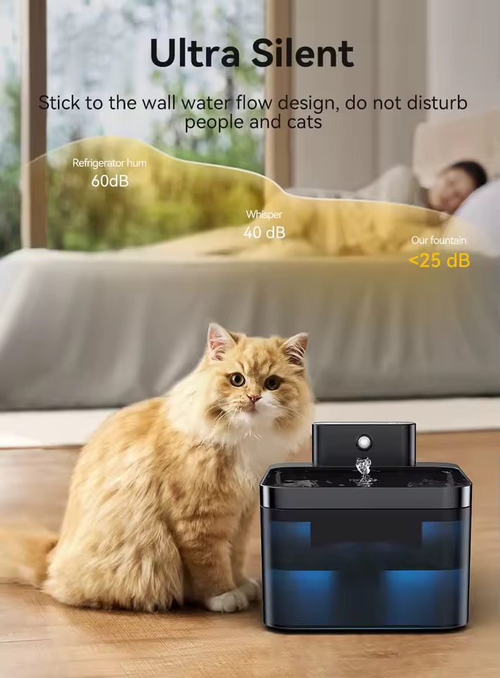 Automatic Cat Water Fountain | 2.2L | Infrared Sensor | USB-C Rechargeable | Quiet | Black