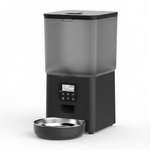 Automatic Pet Feeder with Bowl | Programmable Schedule | Battery Operated | White & Black | Cats & Dogs