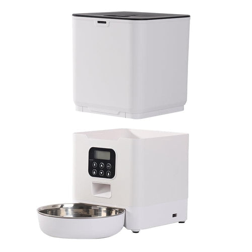 Automatic Pet Feeder with Bowl | Programmable Schedule | Battery Operated | White & Black | Cats & Dogs
