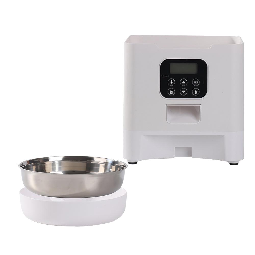 Automatic Pet Feeder with Bowl | Programmable Schedule | Battery Operated | White & Black | Cats & Dogs