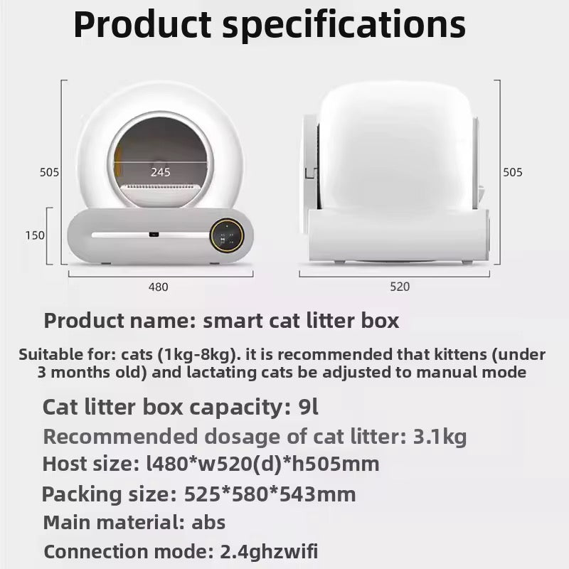 Automatic Self-Cleaning Cat Litter Box | App-Controlled | 65L | Wi-Fi | Includes 15 Litter Bags