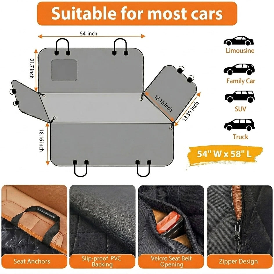 TravelMate | Dog Car Seat Cover with Waterproof Protection | Back Seat Cover for Stress-Free Travel