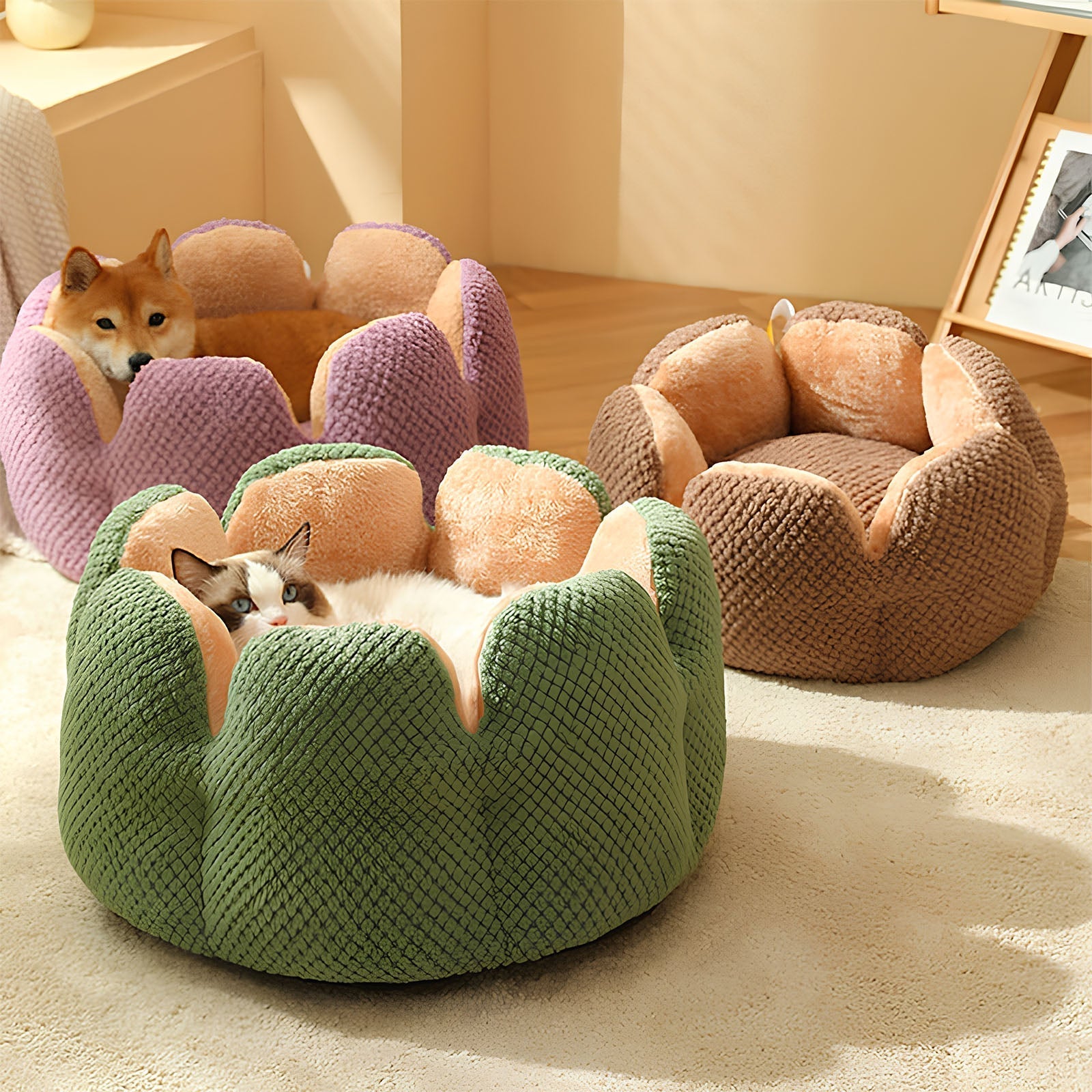 Cactus Pet Bed – Soft Plush with Cozy Enclosed Design for Cats & Small Dogs