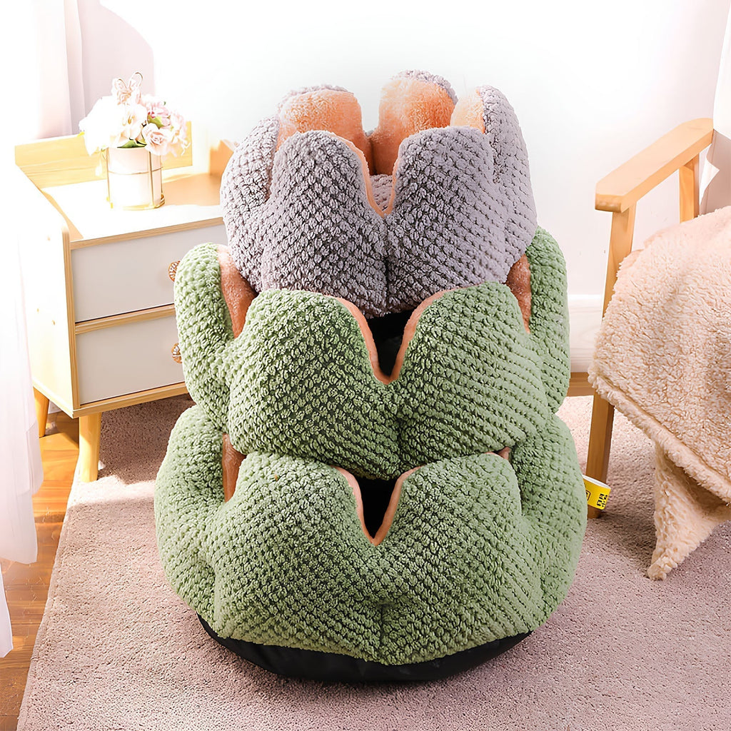 Cactus Pet Bed – Soft Plush with Cozy Enclosed Design for Cats & Small Dogs