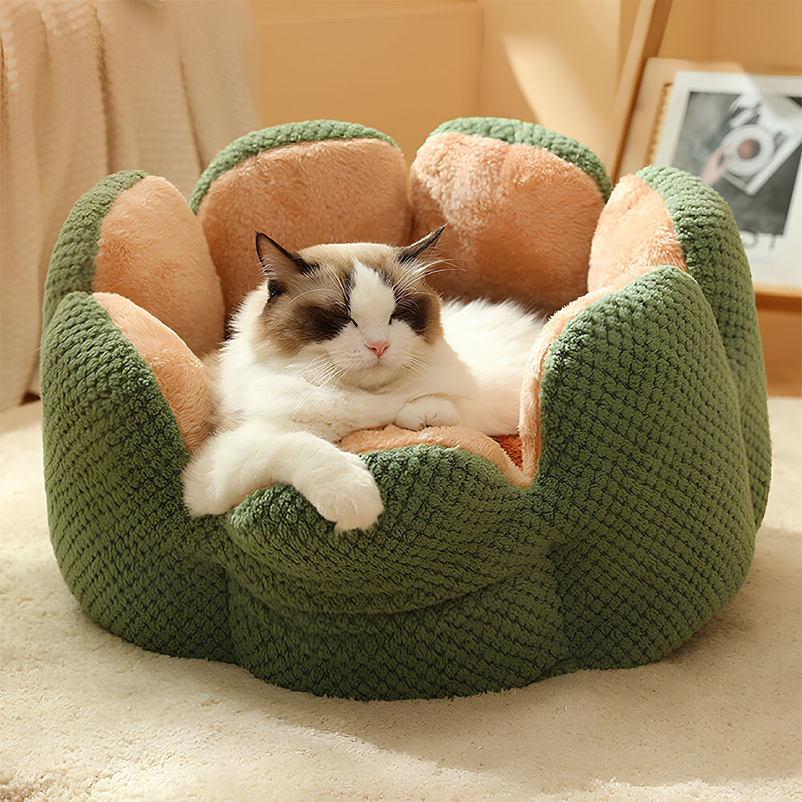 Cactus Pet Bed – Soft Plush with Cozy Enclosed Design for Cats & Small Dogs