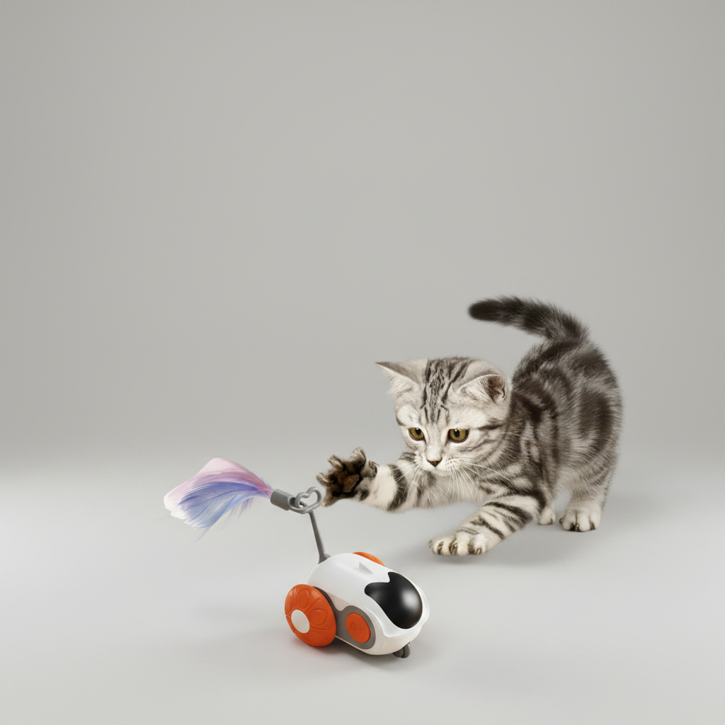 Chase Buddy | Interactive Cat Toy with Remote Control & Feather Wand | Engaging Play for Cats