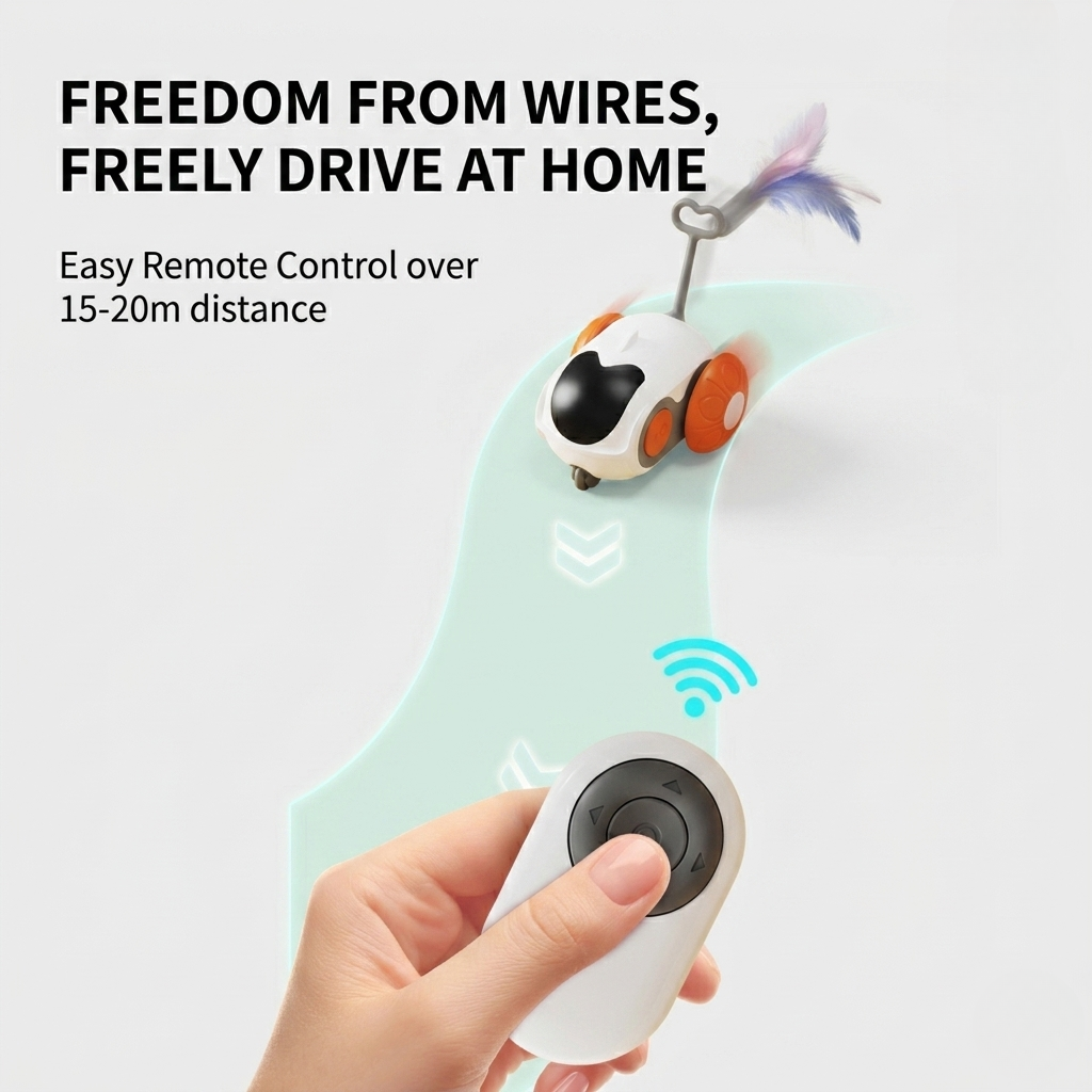 Chase Buddy | Interactive Cat Toy with Remote Control & Feather Wand | Engaging Play for Cats