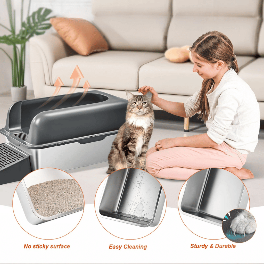 Extra Large Cat Litter Box – High Sides, UV Deodorization & Non-Stick Surface