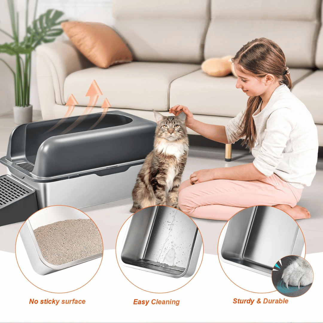 Extra Large Cat Litter Box – High Sides, UV Deodorization & Non-Stick Surface
