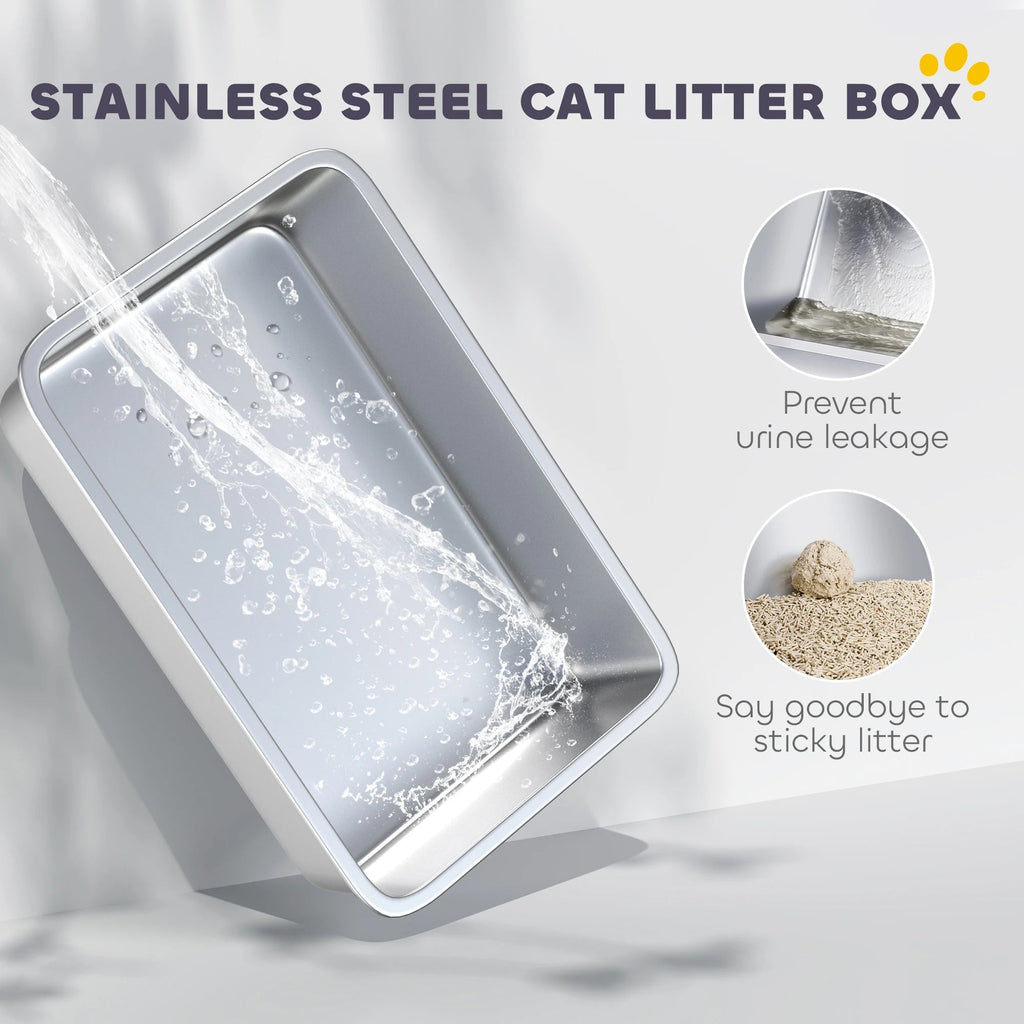 Covered Cat Litter Box – Stainless Steel Tray, Front Flap & Integrated Scoop