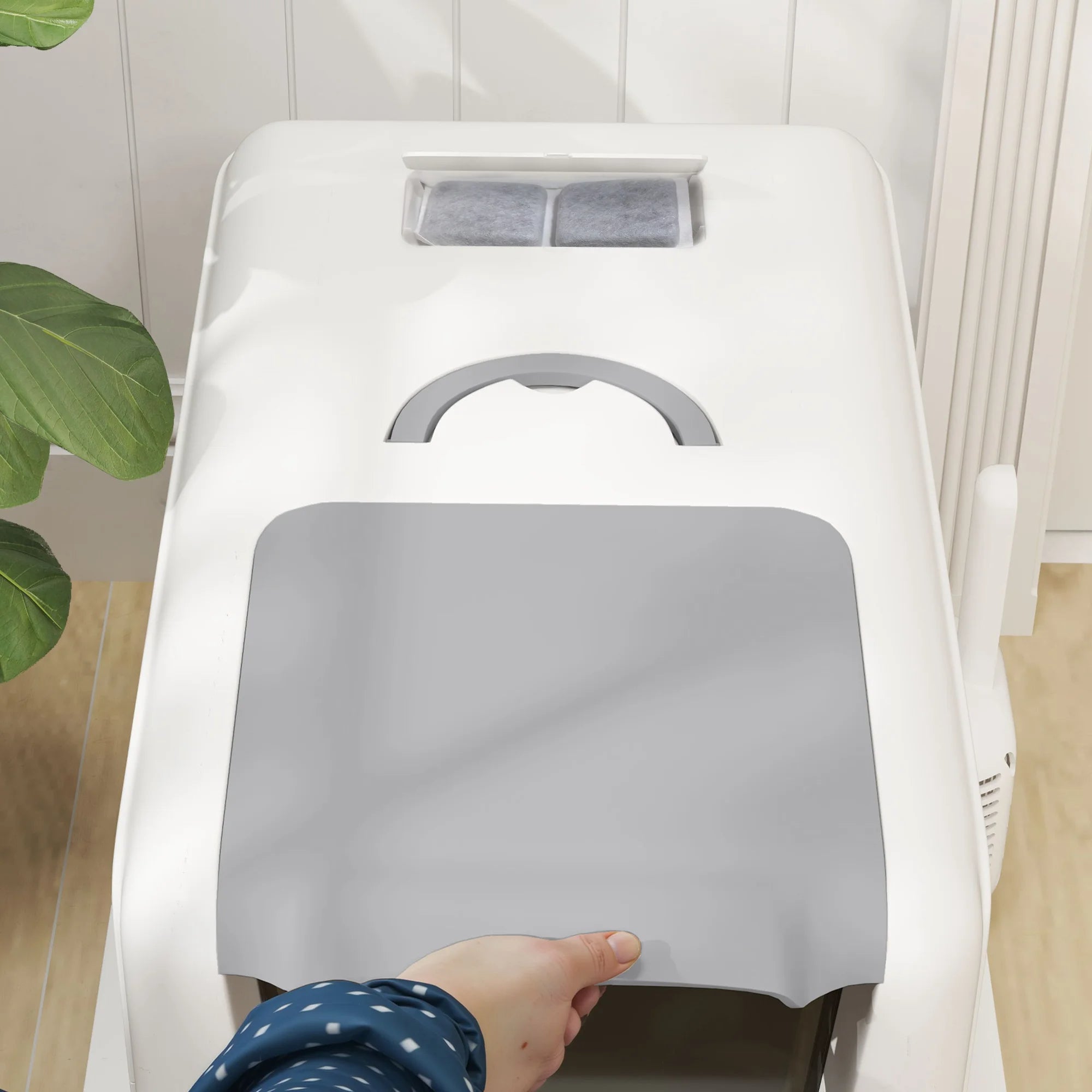 Covered Cat Litter Box – Stainless Steel Tray, Front Flap & Integrated Scoop