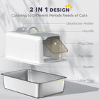 Covered Cat Litter Box – Stainless Steel Tray, Front Flap & Integrated Scoop