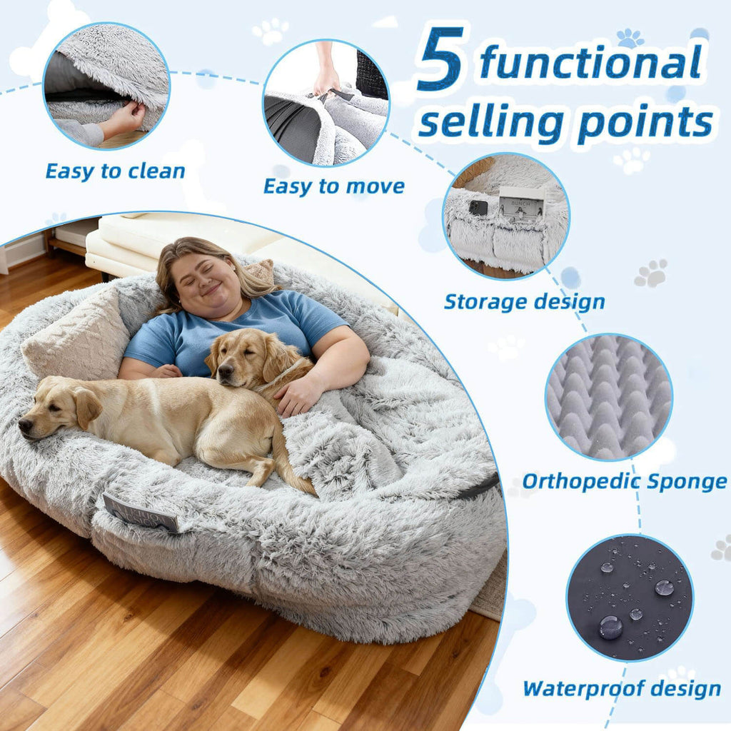 Large Dog Bed – Plush Faux Fur with Storage Pocket & Blanket Set