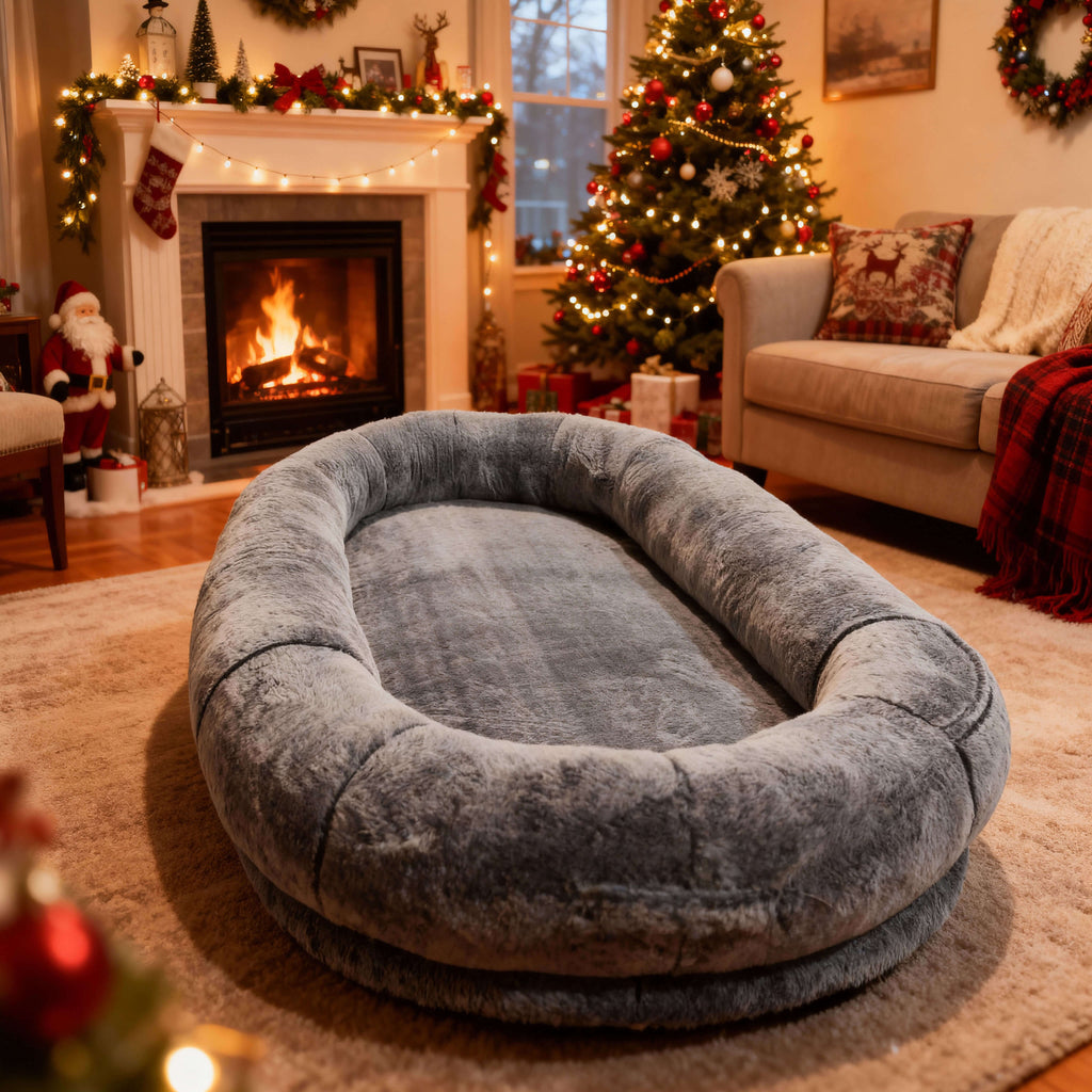 Large Dog Bed – Plush Faux Fur with Storage Pocket & Blanket Set