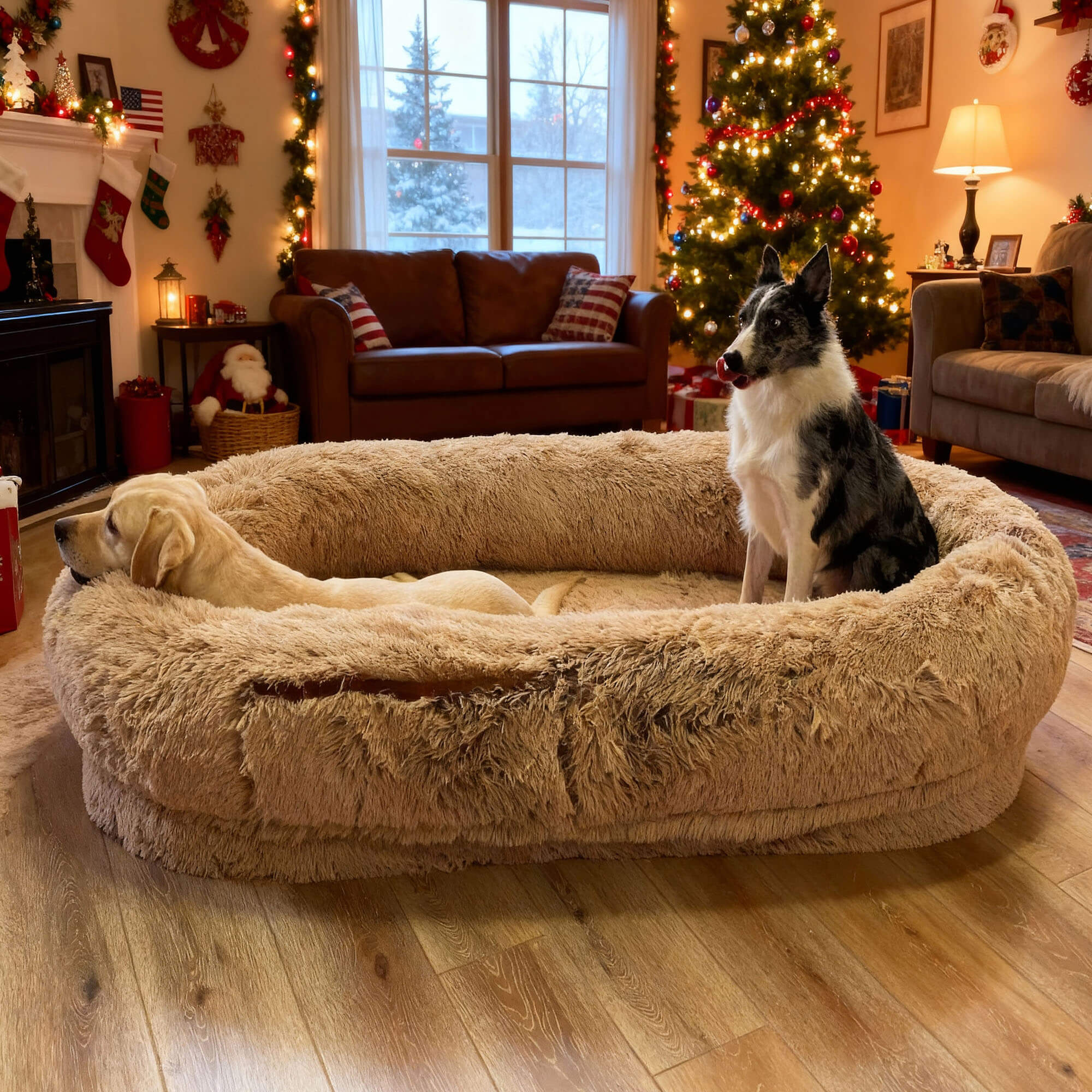 Large Dog Bed – Plush Faux Fur with Storage Pocket & Blanket Set
