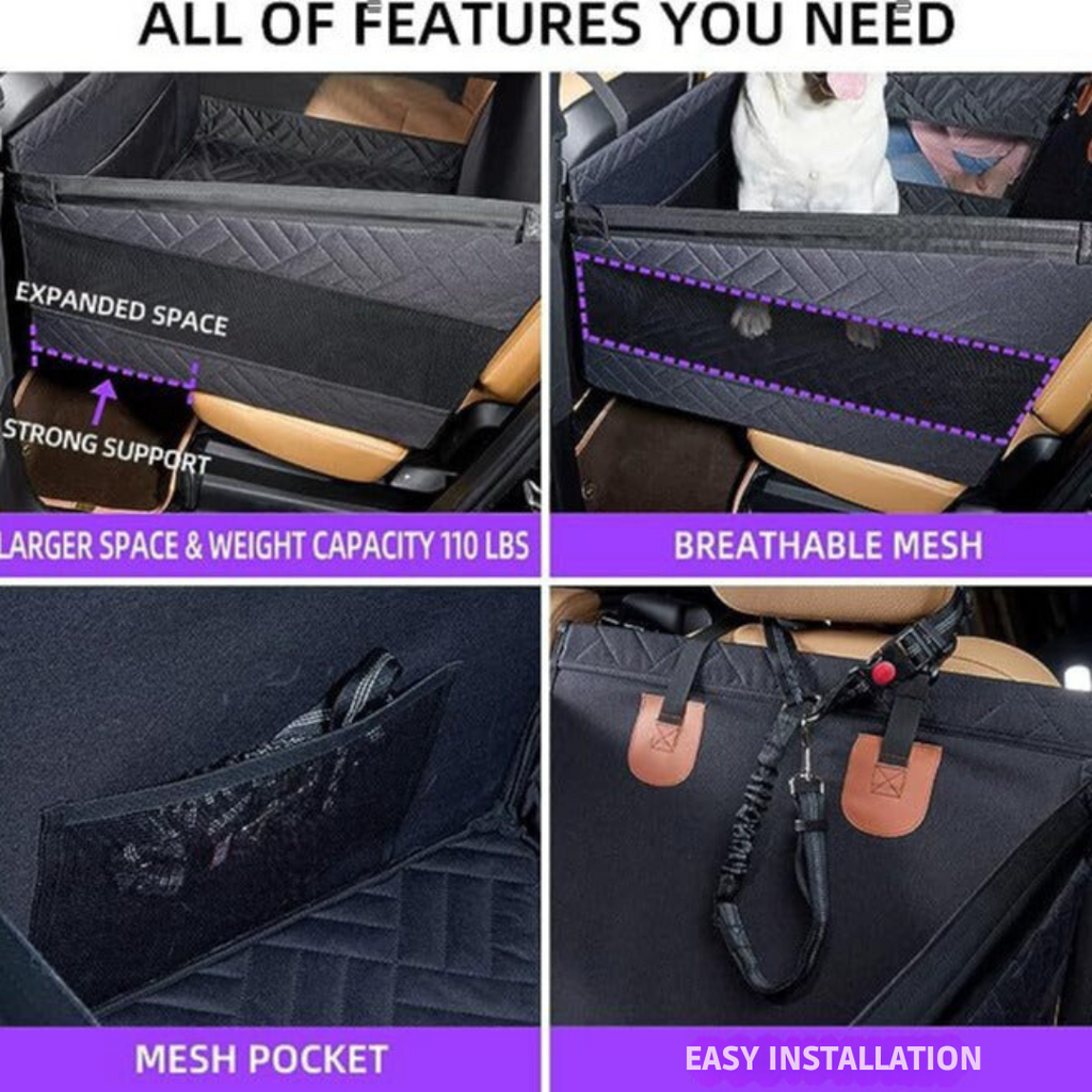 Car Seat Extender for Dogs – Hard Bottom & Waterproof with Adjustable Straps