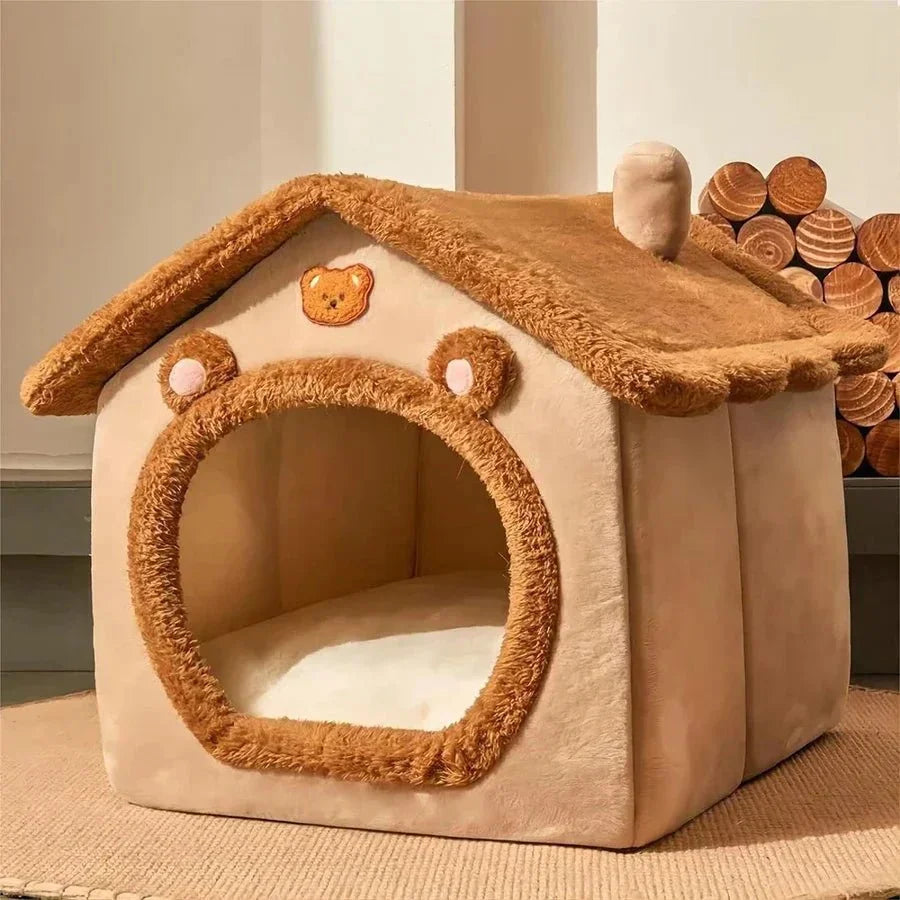 Plush Cat Cave Bed – Enclosed Design for Stress Relief & Cozy Rest