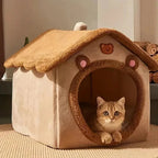 Plush Cat Cave Bed – Enclosed Design for Stress Relief & Cozy Rest