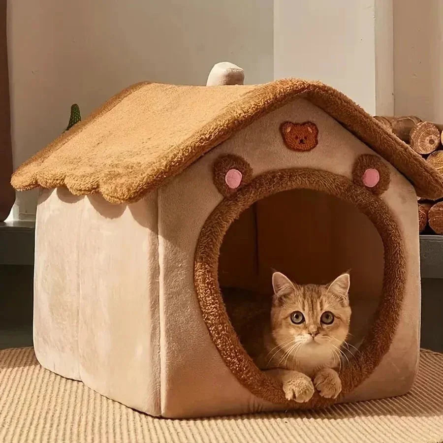 Plush Cat Cave Bed – Enclosed Design for Stress Relief & Cozy Rest