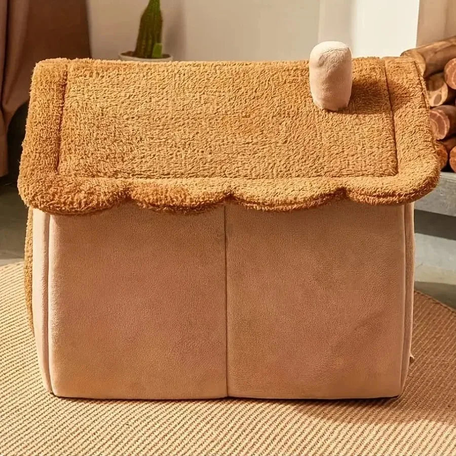 Plush Cat Cave Bed – Enclosed Design for Stress Relief & Cozy Rest