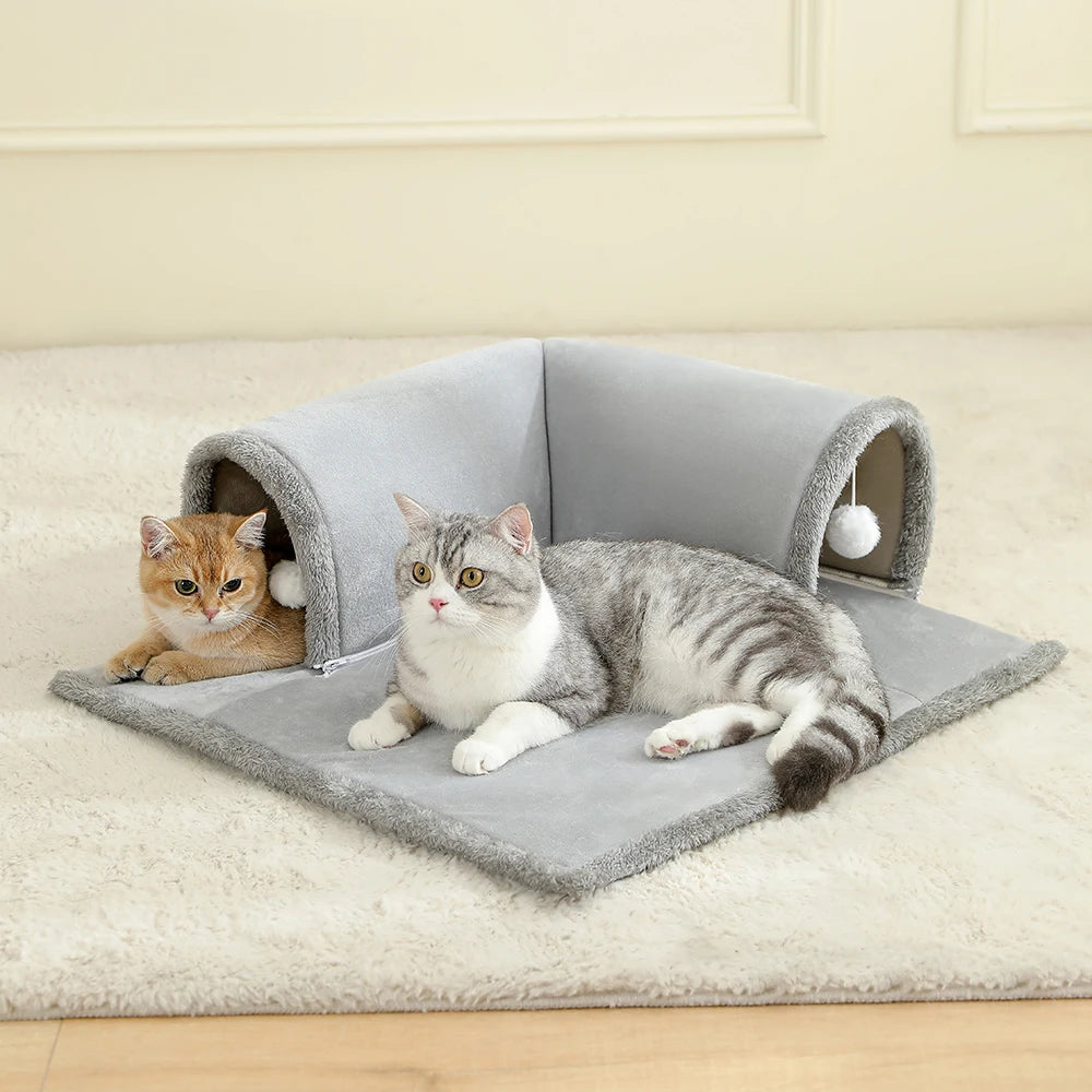 Plush Cat Tunnel Cube Bed – Soft Padded Interior for Sleep & Play
