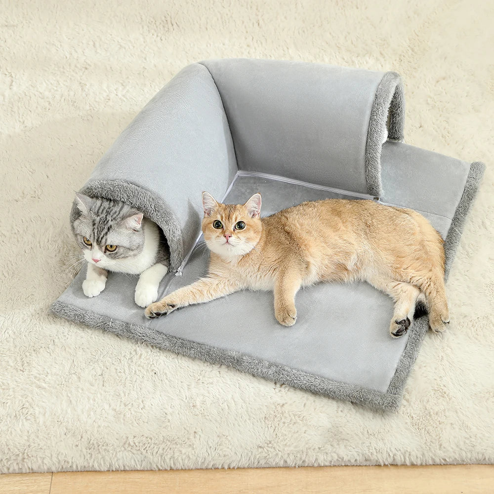Plush Cat Tunnel Cube Bed – Soft Padded Interior for Sleep & Play
