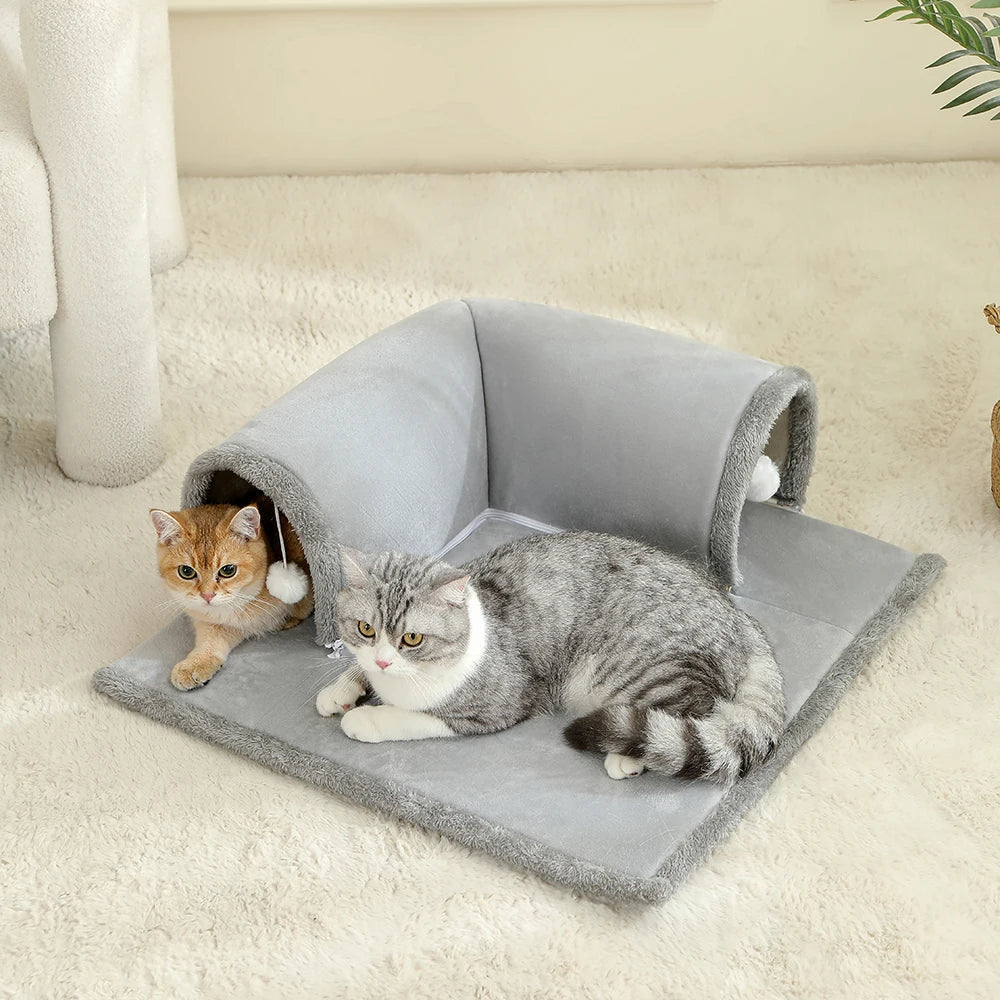 Plush Cat Tunnel Cube Bed – Soft Padded Interior for Sleep & Play