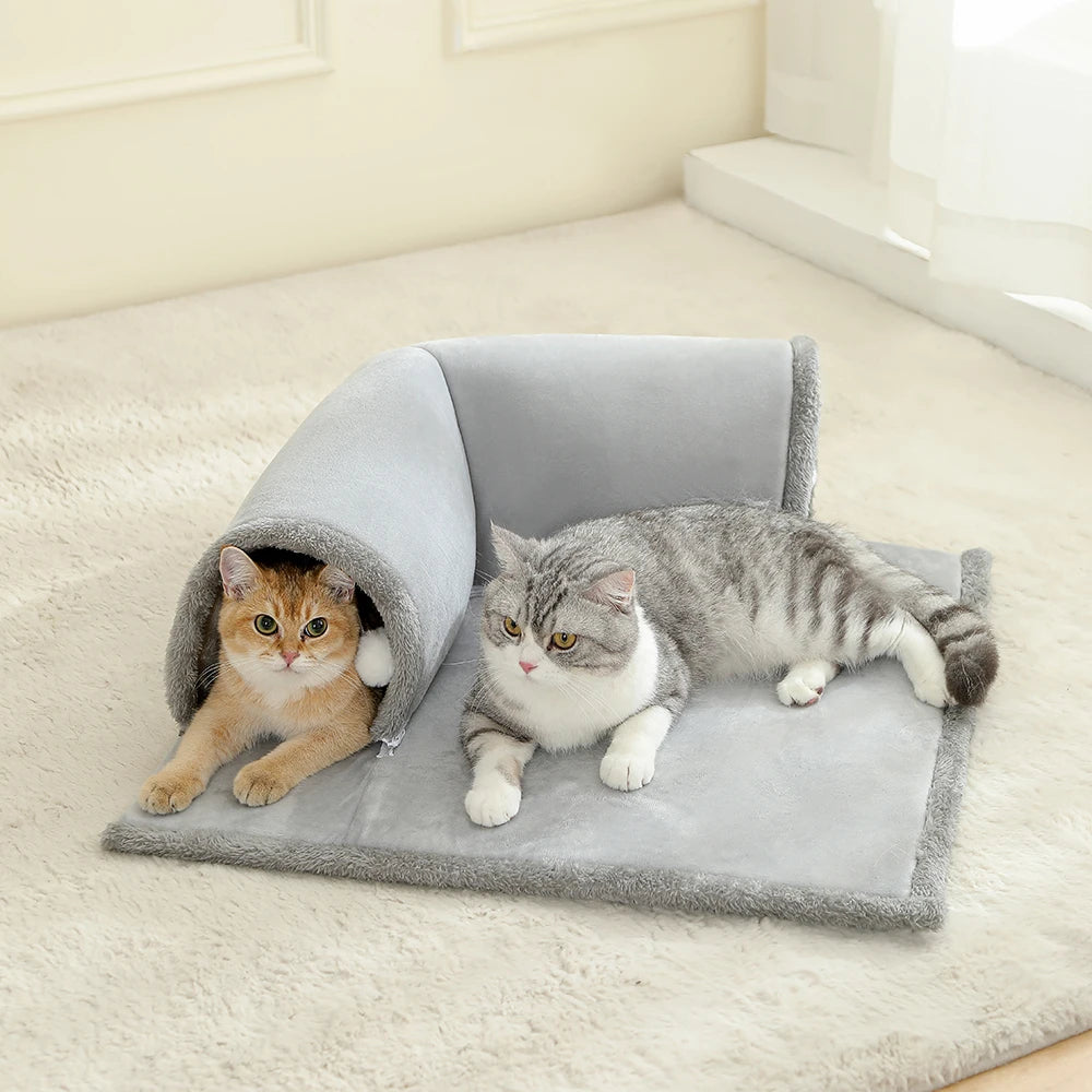 Plush Cat Tunnel Cube Bed – Soft Padded Interior for Sleep & Play
