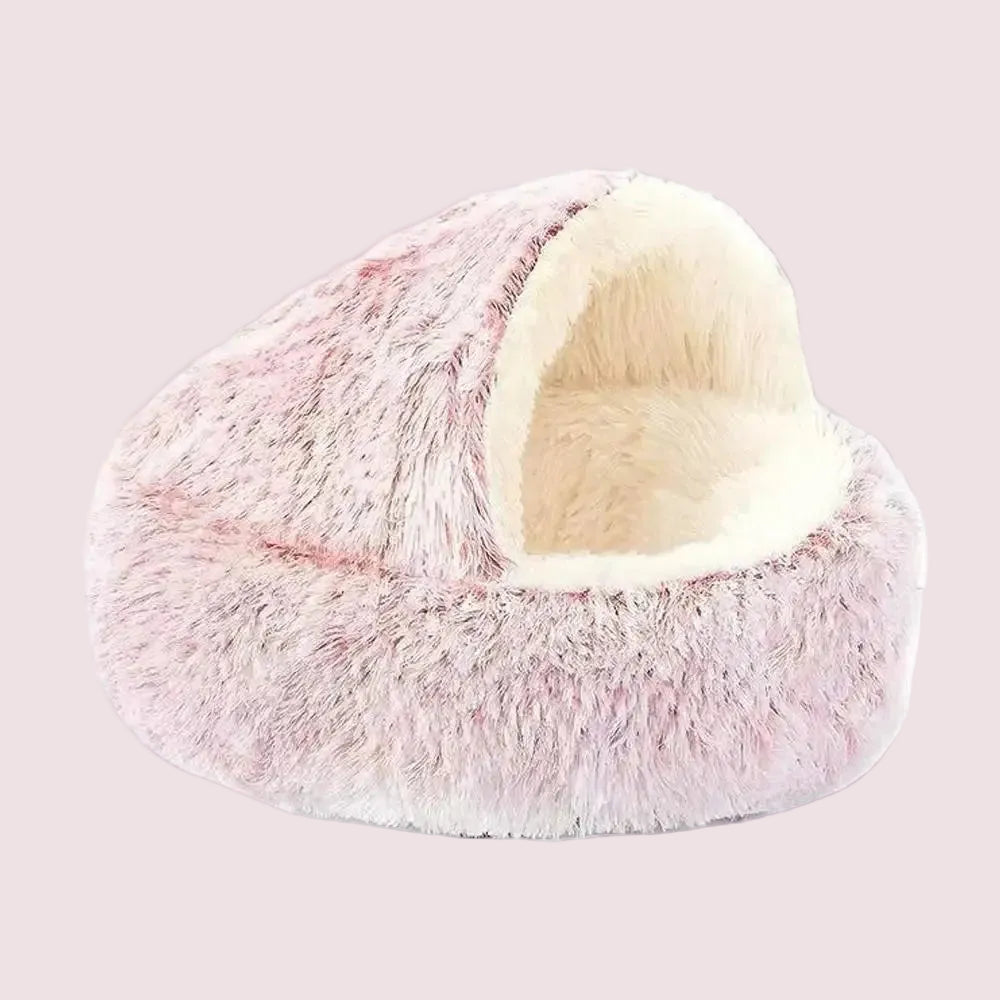 Plush Cat Cave Bed – Semi-Enclosed, Machine Washable & Anti-Slip Base