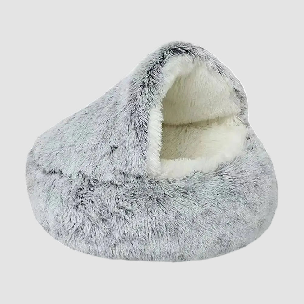 Plush Cat Cave Bed – Semi-Enclosed, Machine Washable & Anti-Slip Base