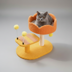 Cat Perch Station – Flower Bowl Perch, Sisal Scratching Post & Spring Ball Toy