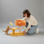 Cat Perch Station – Flower Bowl Perch, Sisal Scratching Post & Spring Ball Toy