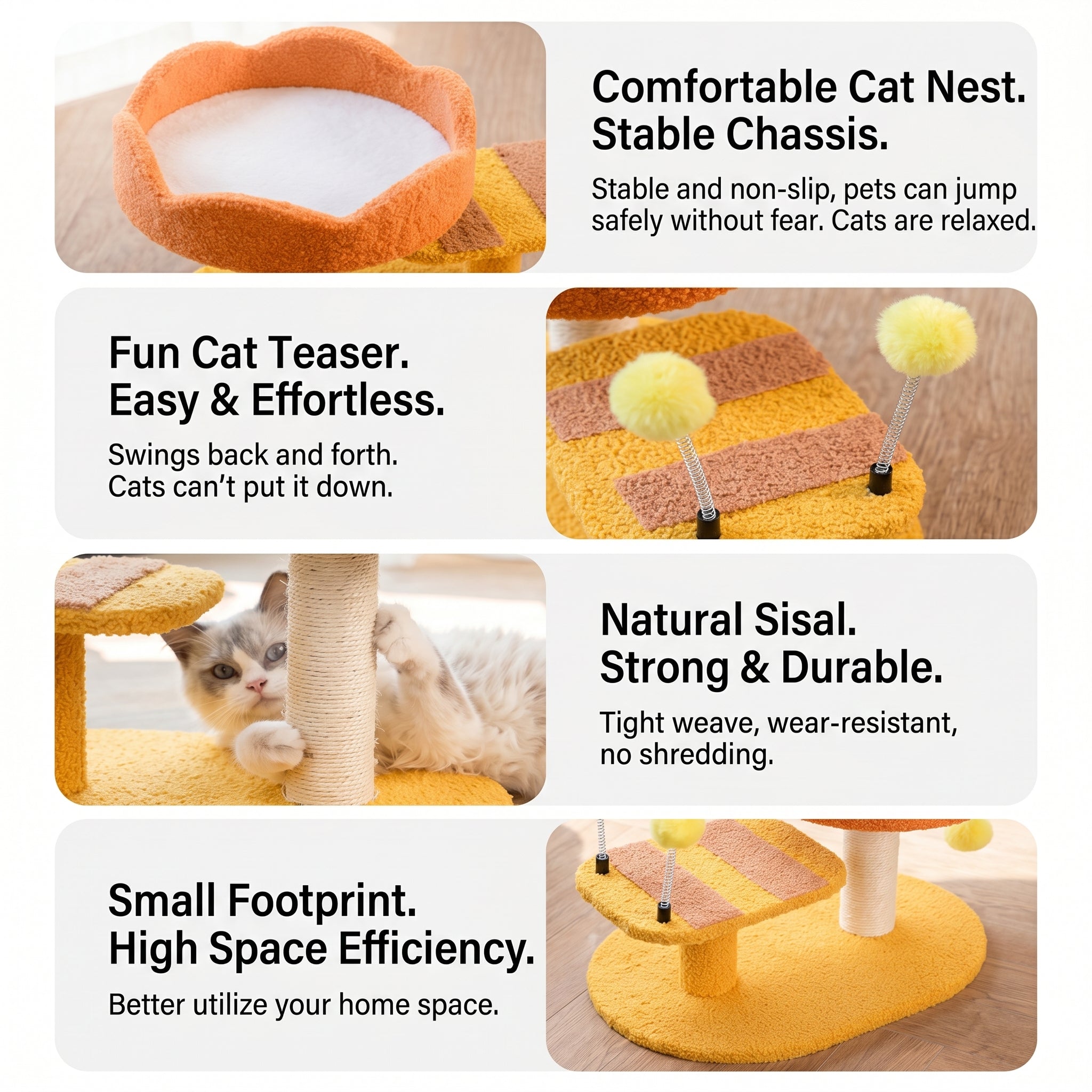 Cat Perch Station – Flower Bowl Perch, Sisal Scratching Post & Spring Ball Toy
