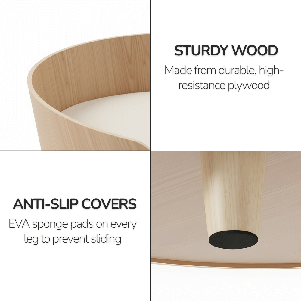 Elevated Wooden Dog Bed – Thick Cushion, Semi-Enclosed Design & Non-Slip Legs