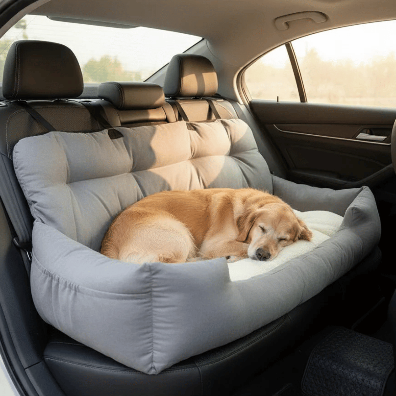 Adjustable Dog Car Seat – Soft Cotton Interior & Safety Straps