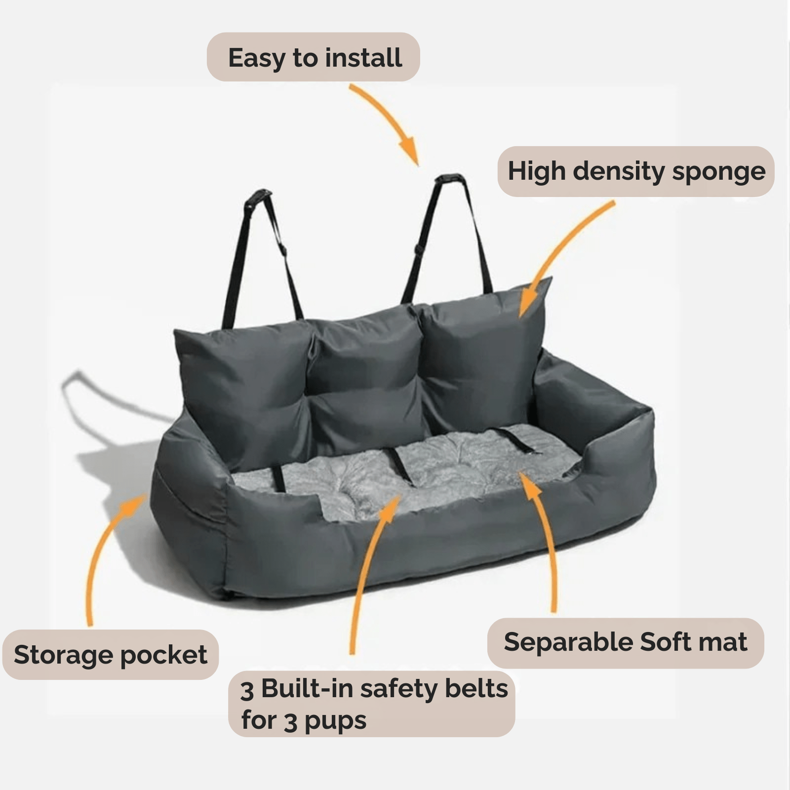 Adjustable Dog Car Seat – Soft Cotton Interior & Safety Straps