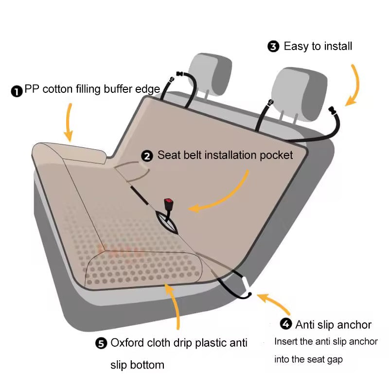 Dog Car Bed & Seat Cover | 2-in-1 | Anti-Slip | Waterproof | Machine Washable | 92x127cm